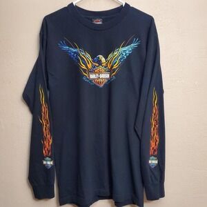 VINTAGE 2000s Harley Davidson Long Sleeve Flame Bald Eagle shirt
